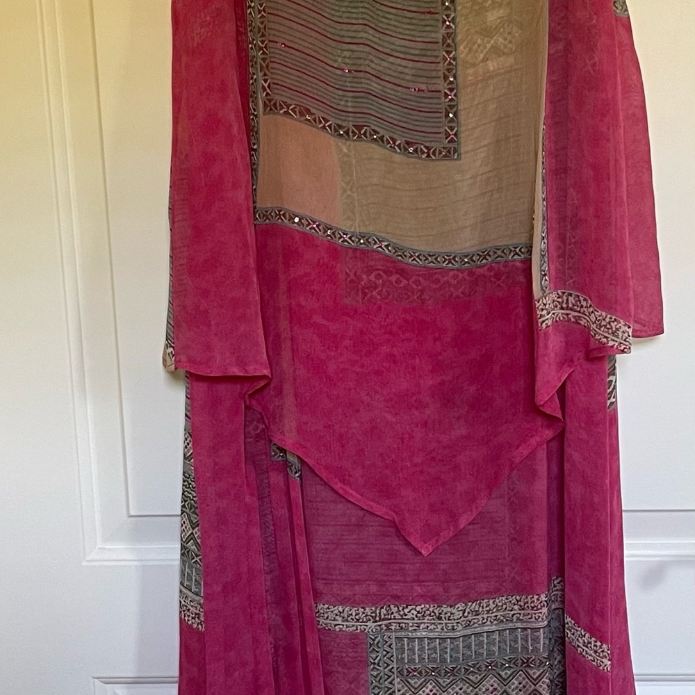 Hot pink and tan  flowy maxi dress
